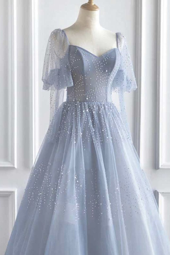 Blue tulle long ball gown dress A line formal dress  C1337