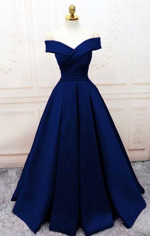 Off the Shoulder Royal Blue Long Prom Dress with Side Slit  C1718
