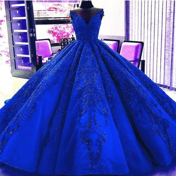 Gorgeous Royal Blue Appliques Beads Quinceanera Dresses, Formal Ball Gown Prom Dress C1845