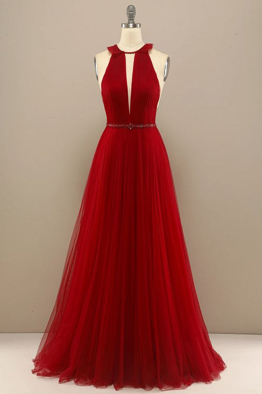 Red Pleated Long Chiffon Prom Dress C1872