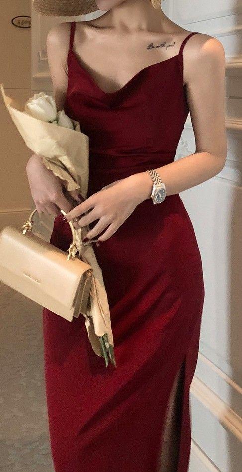 French Retro Sexy Swing Neck Sling Skirt Burgundy Prom Dress,Spaghetti Straps Classic Prom Dress  C1798