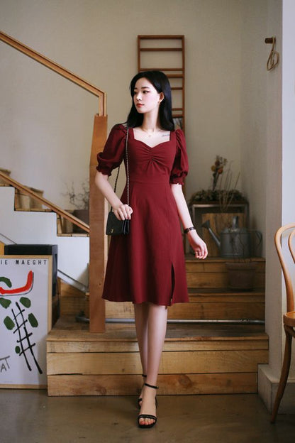 Burgundy Vintage Short Paty Dress, Homecoming Dress  C2058
