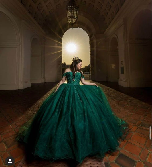 Off The Shoulder Green Prom Dress Sweet 16 Dress Ball Gown C2170