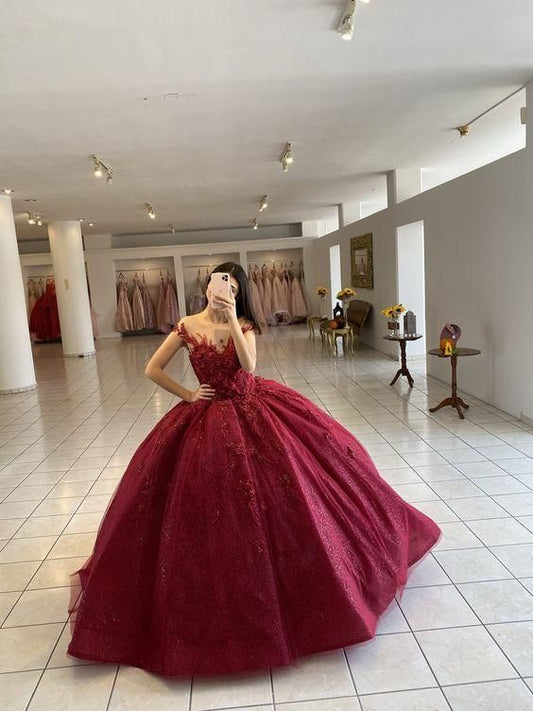 Burgundy long A line Ball Gown Sewwt 16 Dress C2256