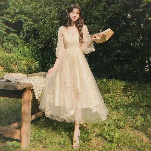 Butterfly Embroidered Vintage-Style Lace Fairy Dress C1778