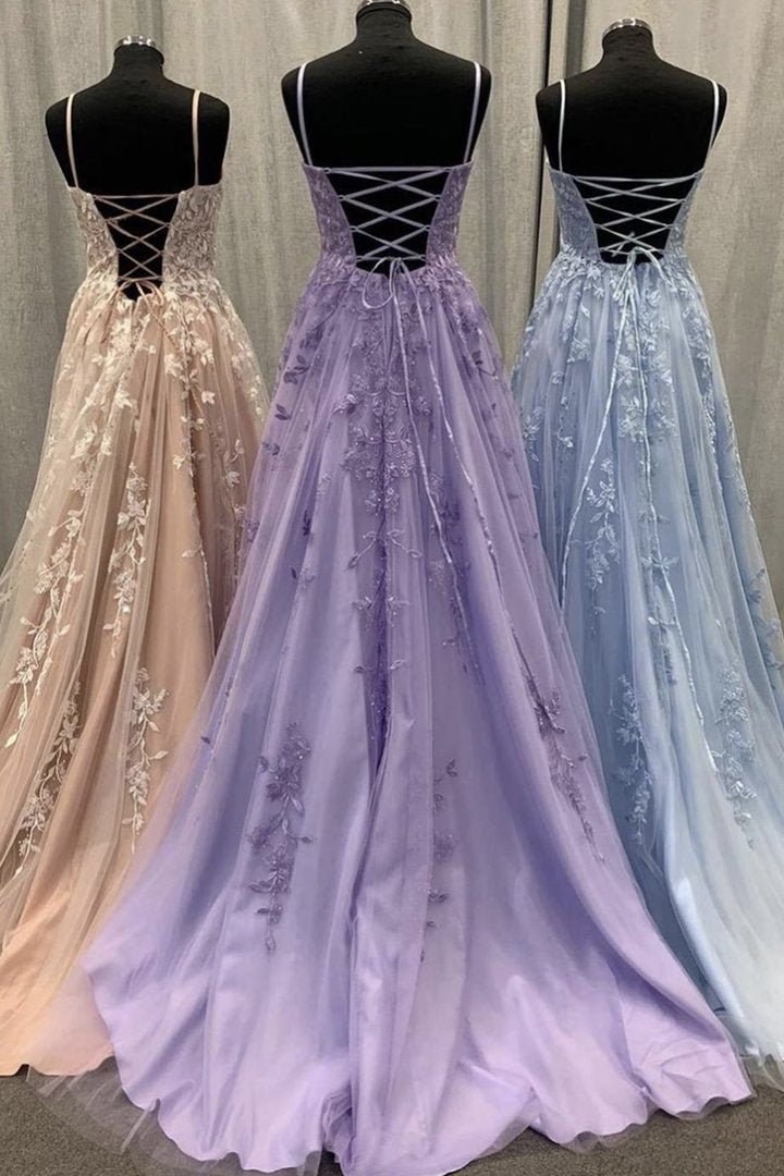 Elegant tulle lace long A line prom dress evening dress  C1326