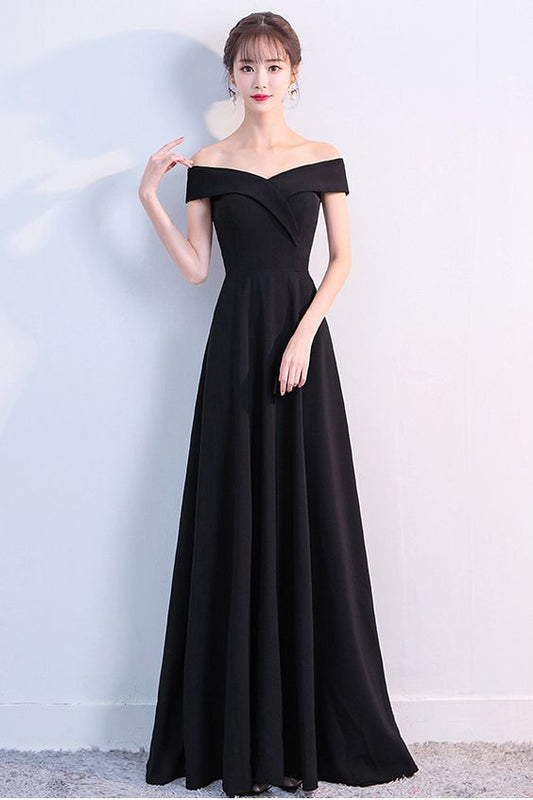 Elegant Off-the-Shoulder Long Evening Gowns Online Women's Prom Party Dresses Black C2017