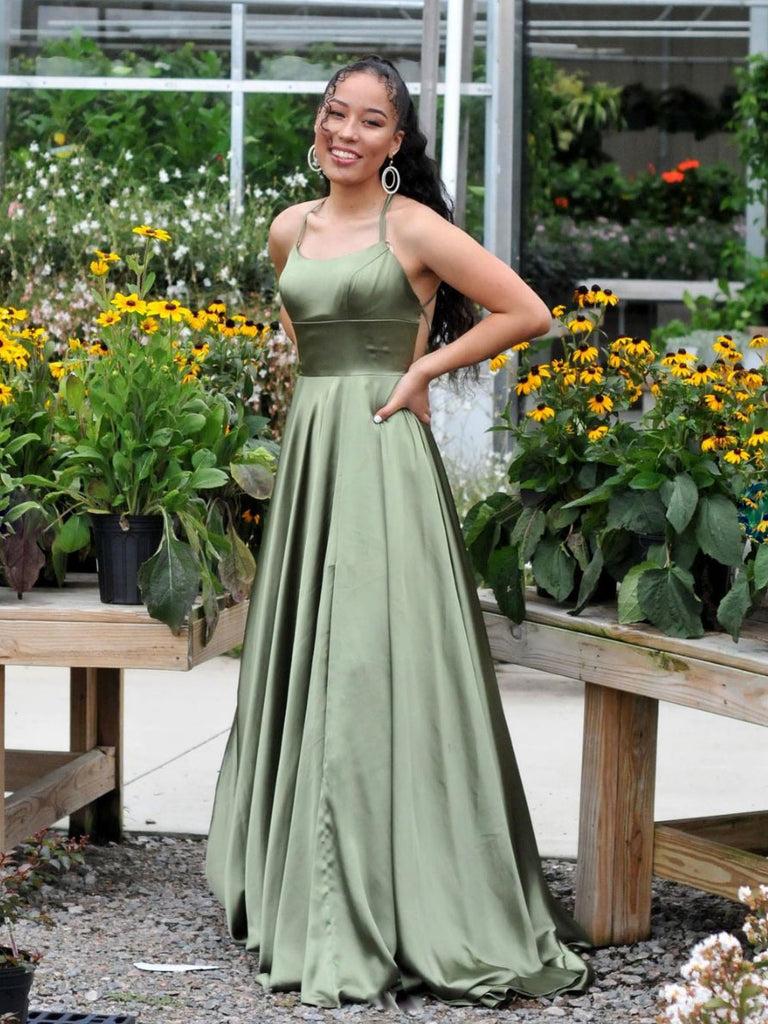 Simple green satin long prom dress, green evening dress C2325