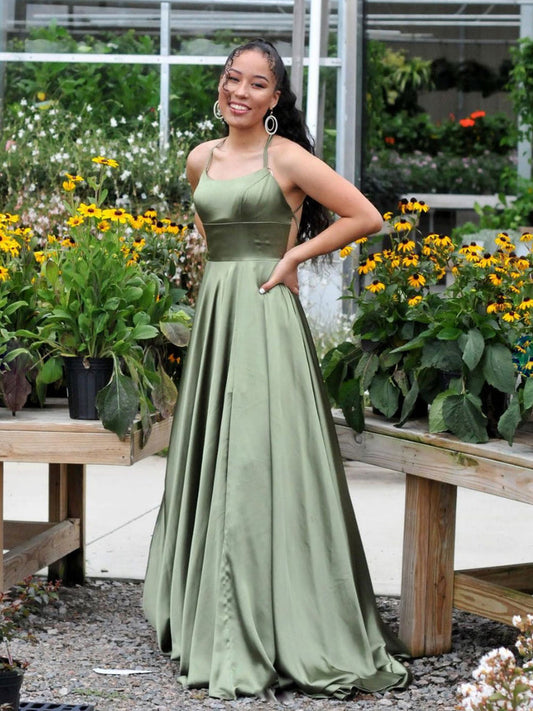 Simple green satin long prom dress, green evening dress C2325