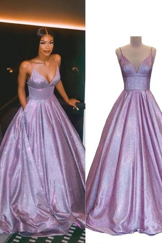 V-neck Sparkly Long Prom Dresses C41