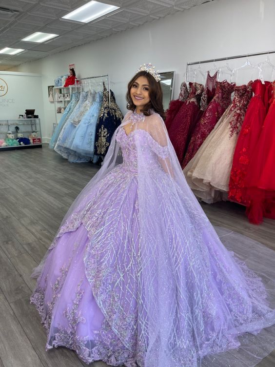 Lavender Off The Shoulder Ball Gown With Cape Sweet 16 Dress Lavender Quinceanera Dress C2163