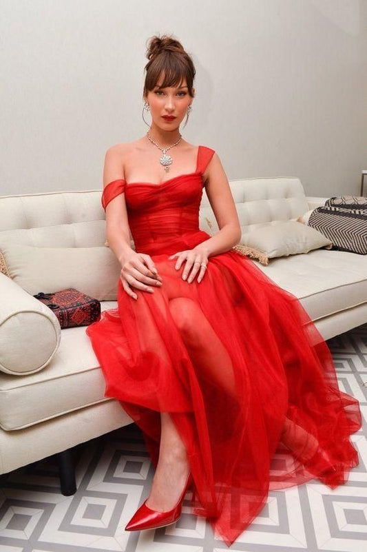 Sexy Straps Red Pleated Evening Dress, Vintage Prom Dress C2265