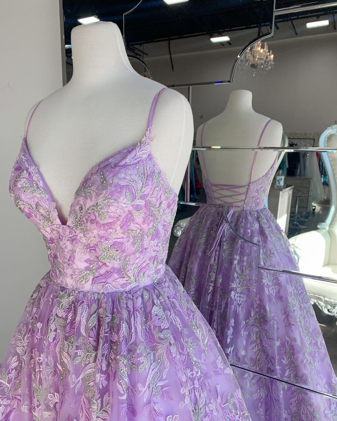 Lilac A-line V Neck Prom Dress C1093