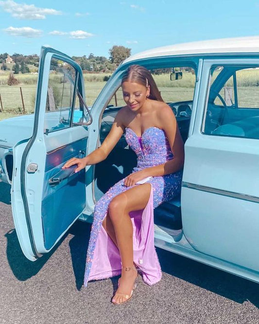 Mermaid Lavender Sequined Long Party Dress C2330