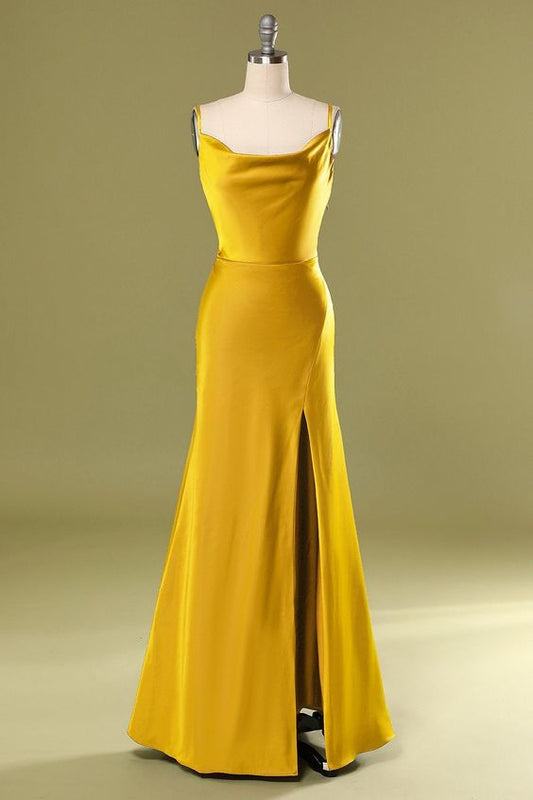 Mermaid Slit Long Prom Dress - Yellow C2076