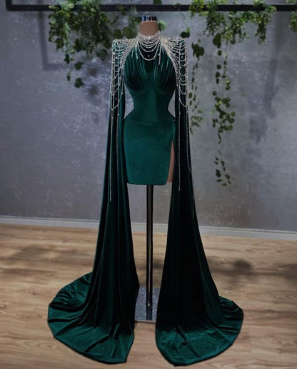 Unique Green Short Party Dress Chic Sleeves Homecocoming Dress C2028