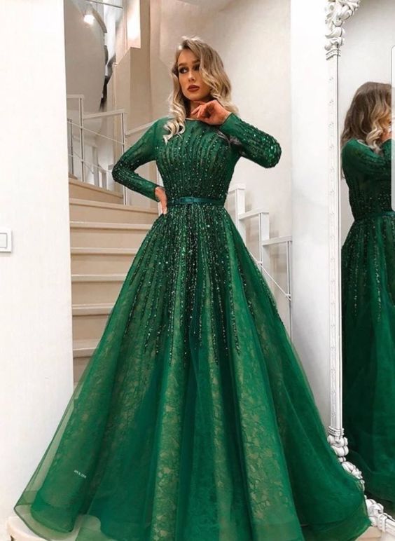 Green long prom dress, evening dress C2125