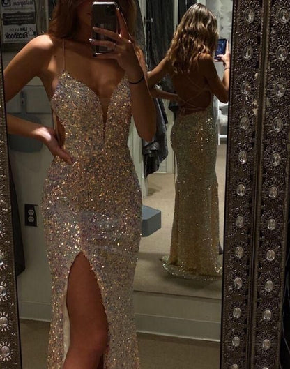 A-line V Neck Prom Dress With Split Mermaid Prom Dress C2233