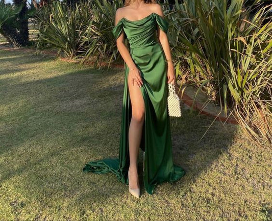 Green Simple Prom Dress With Height Split Chic Evening Dress C2285