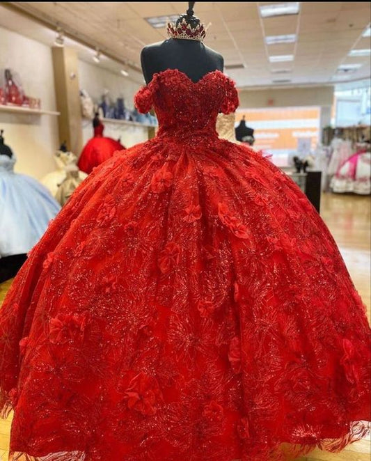 Elegant Red Ball Gown Quinceanera Prom Dress For Sweet 16 Dress C2061