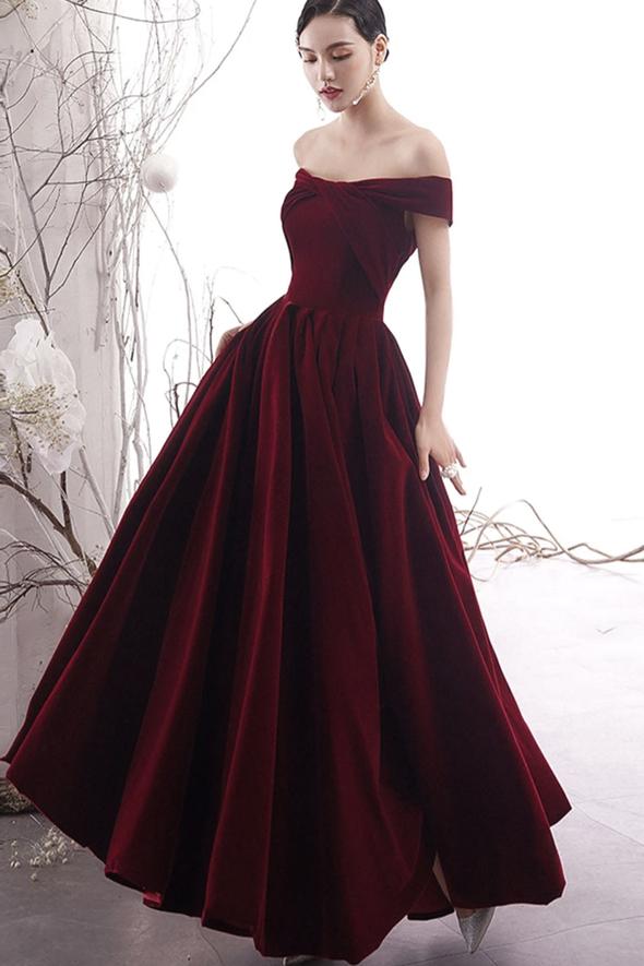 Burgundy velvet prom dress burgundy evening dress C1870