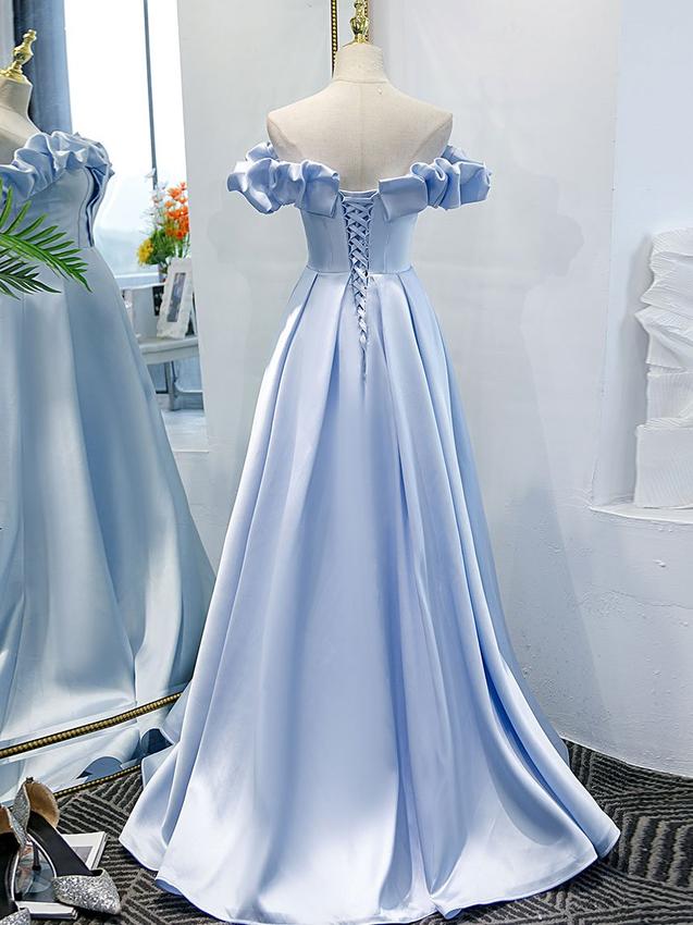 Blue A-line off shoulder long prom dress, formal dresses, blue evening dress C1480