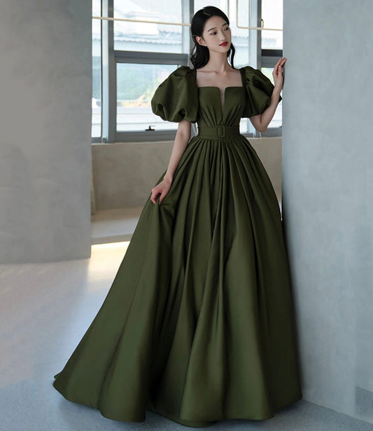 Green Satin Long Prom Dress , New Arrival Evening Dress C1825