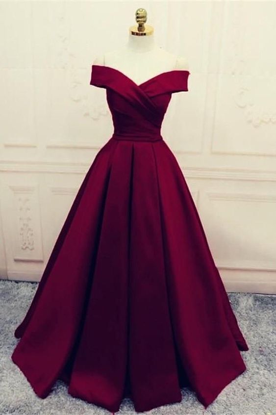 Burgundy prom dress,off the shoulder evening dress,formal gown long  C2015