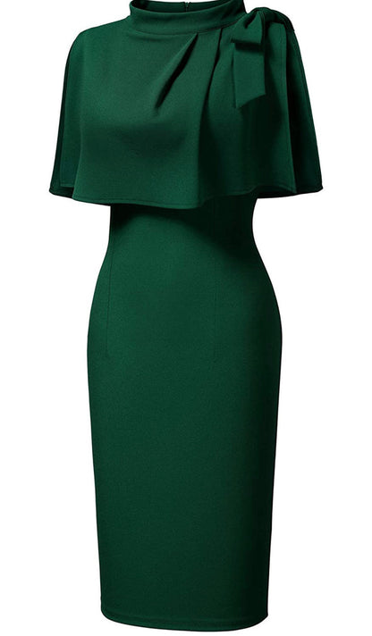 1940’s Style Half Collar Batwing Cape Dress Green Party Dress C2226