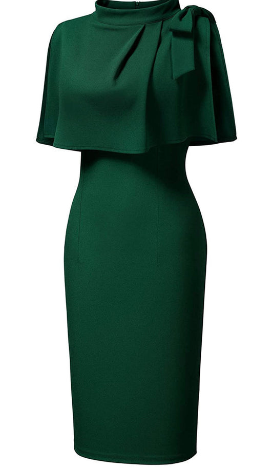 1940’s Style Half Collar Batwing Cape Dress Green Party Dress C2226