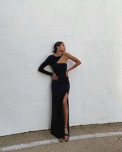 Unique black long prom dress  C1721