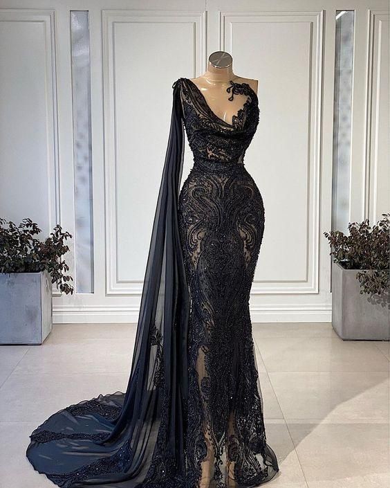 Black sexy meramaid prom dress , unique prom dress C1806