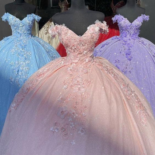 Pink / Blue /Lilac ball gown Party Dress Elegant Long evening gown Sweet 16 Dress Quince Dresses C1710