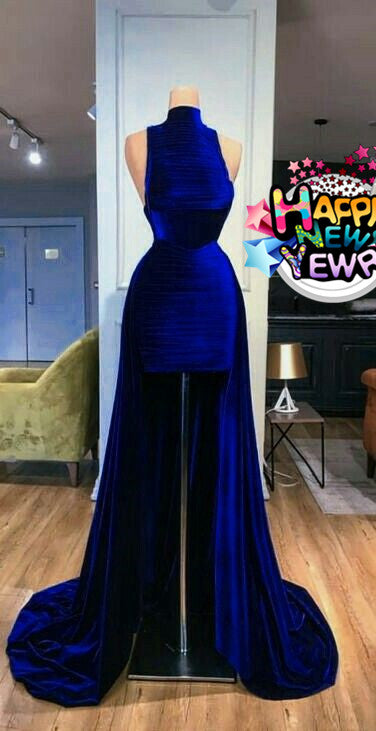 Elegant royal blue velvet prom dresses mermaid sexy women's evening dresses celebrity dresses C2101