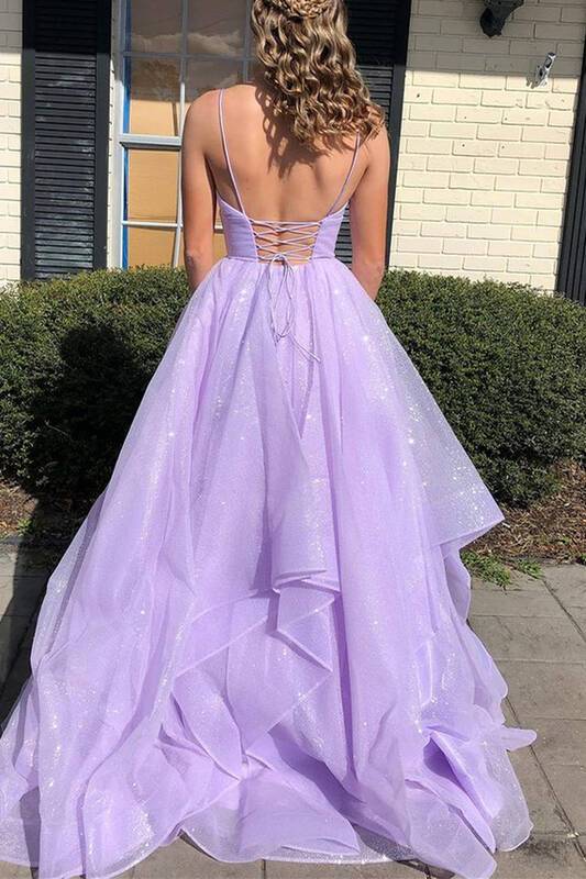 Princess Lavender Tiered Spaghetti Straps Long Prom Dress  C1497