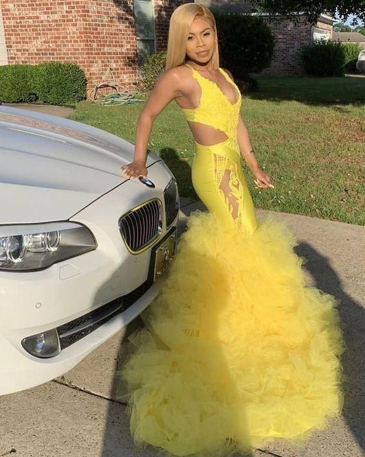 Yellow prom dress mermaid style for black girls  C2137