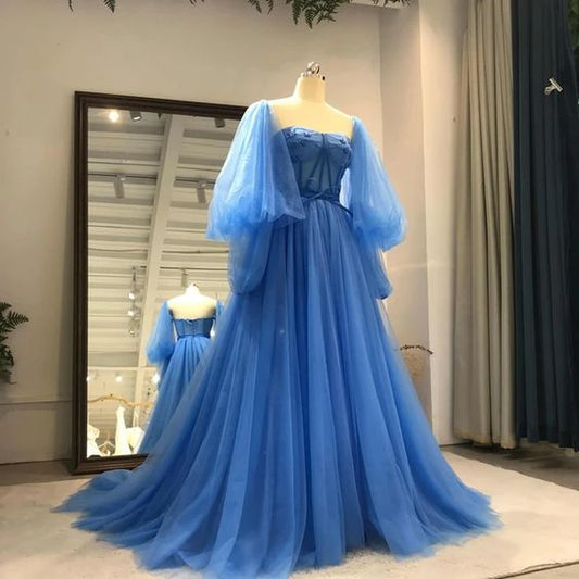 Blue Tulle Fashionable Sweetheart Long Party prom Dress C1834