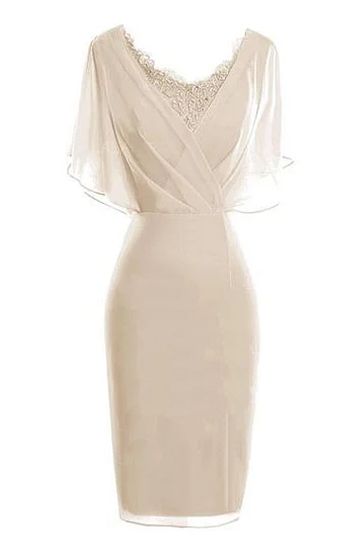 Sheath/Column V-neck Knee-Length Chiffon Glamorous Mother of the Bride , Short Prom Dress C1762