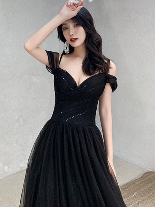 Off the Shoulder Black Long Prom Dresses, Black Off Shoulder Formal Evening Graduation Dresses c2480