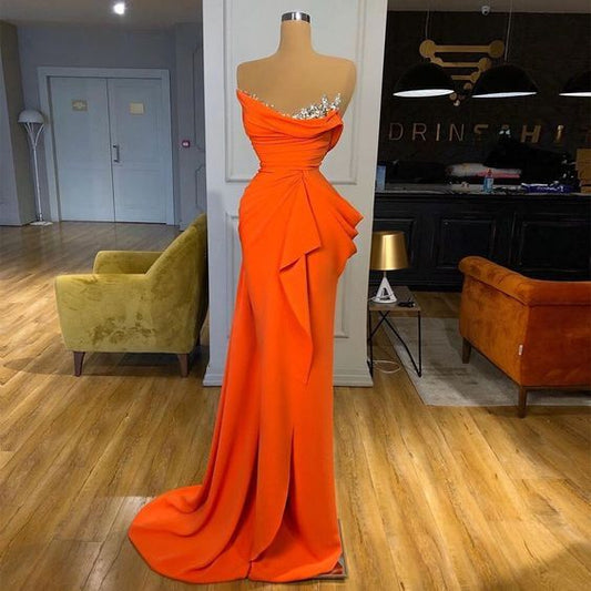 Sheath Evening Dress Orange Party Dress Mermaid Formal Dress C2141