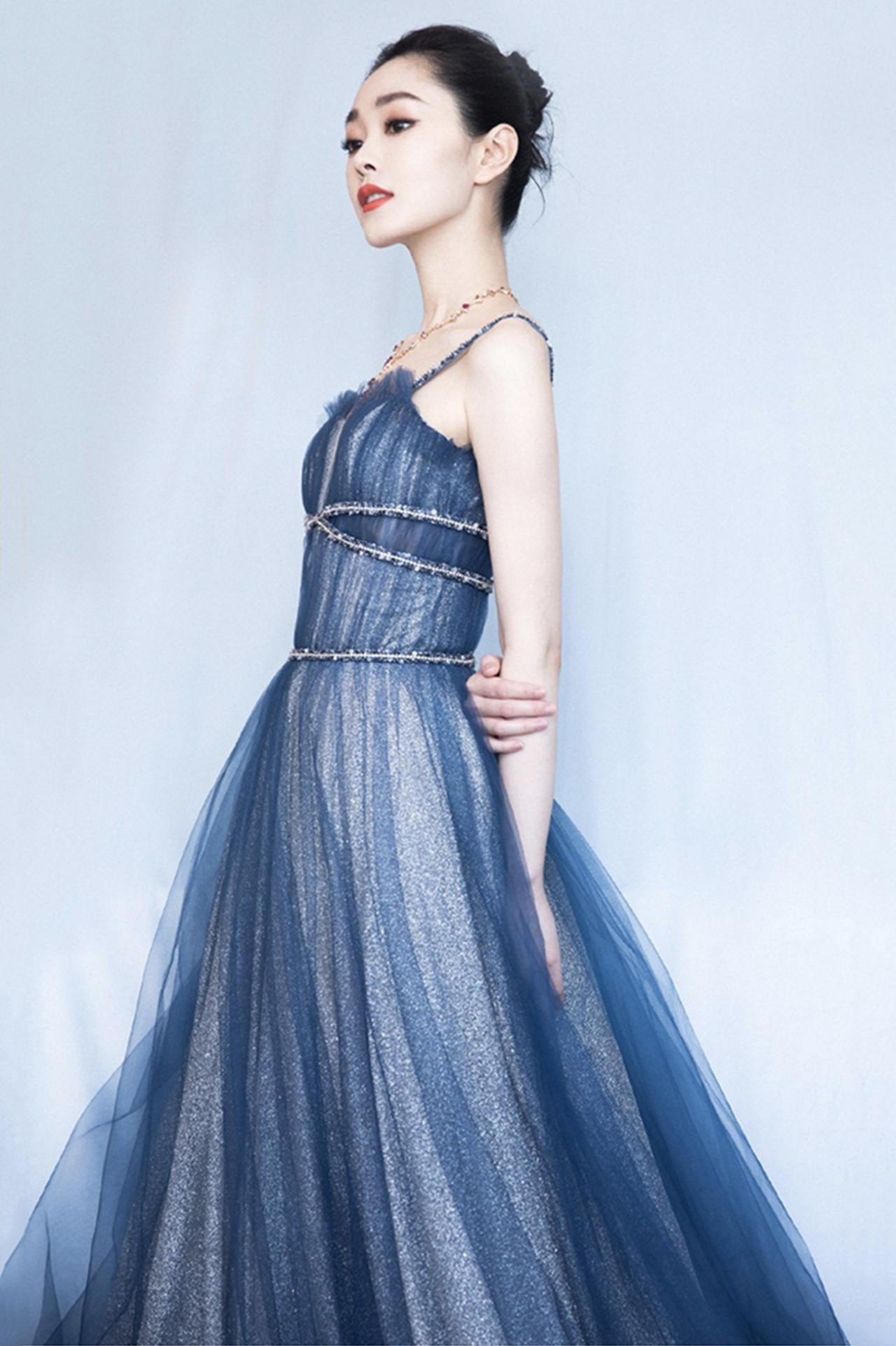 Shiny tulle long A line prom dress blue evening dress C2379