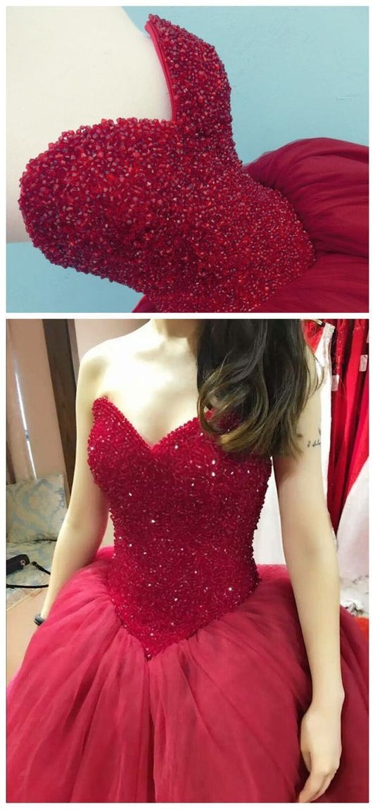 Red Ball Gown Prom Dress,Sleeveless Prom Dress,Sexy Quinceanera Dresse C2359