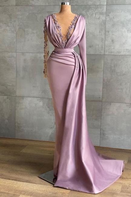 Lilac Evening Dresses Long Cheap | Prom dresses with sleeves C1992