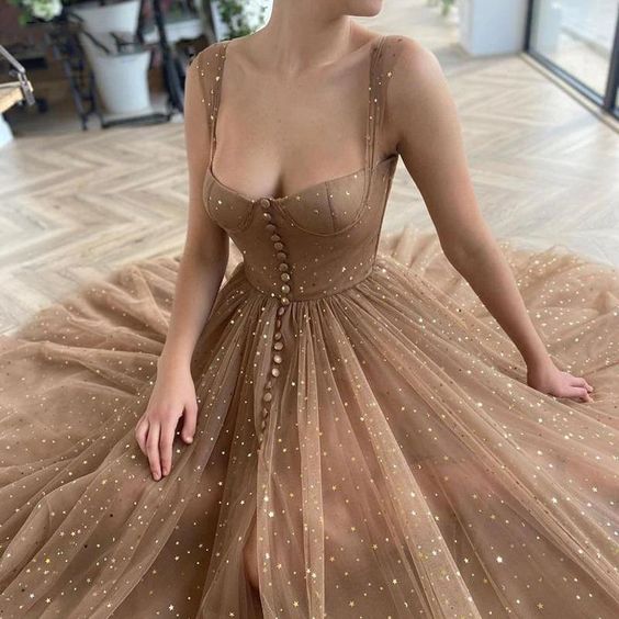 A-Line Elegant Prom Formal Evening Dress Spaghetti Strap Scoop Neck Sleeveless Ankle Length  C1175
