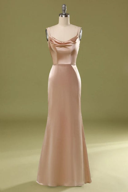 Dusty Pink Satin Spaghetti Straps Prom Dress C1769
