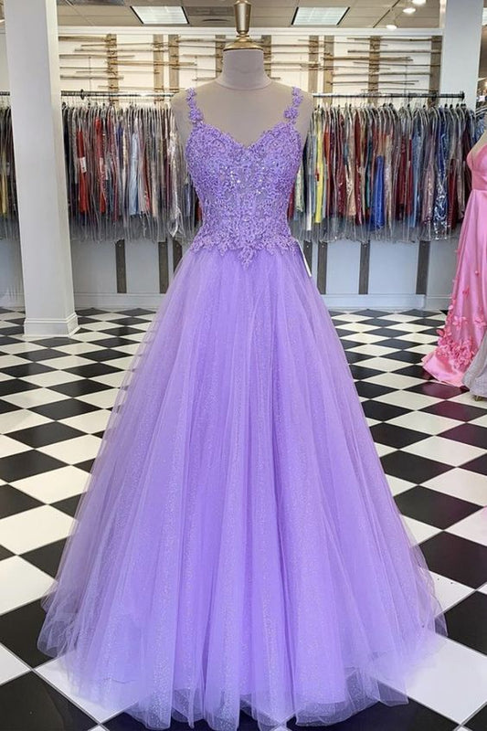 Purple lace long prom dress ,sleeveless prom dress  C2339