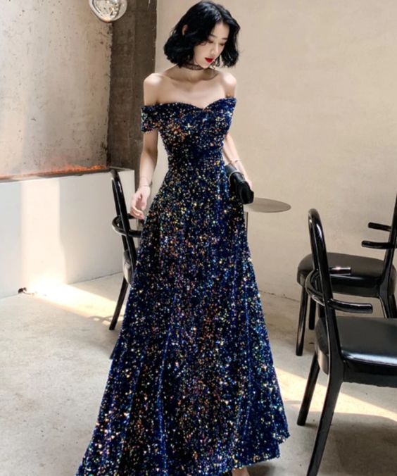 Off-the-shoulder Sequin Prom Dress C1071