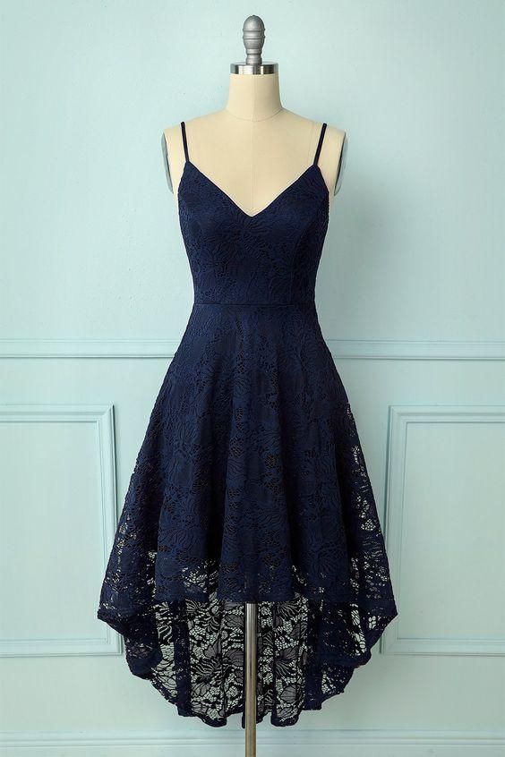 Straps High low Lace Dark Green Homecoming Dress C1099