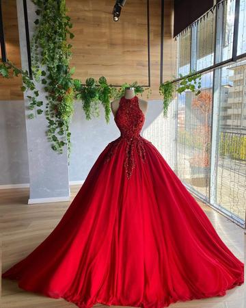 Red A line prom dress ball gown evening dress C1997