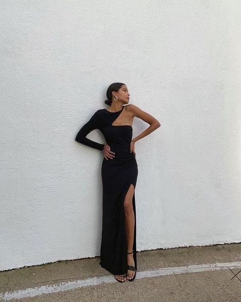 Unique black long prom dress with hight split C2118